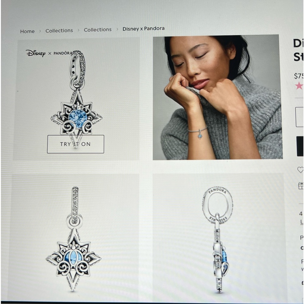 💙SOLD💙PANDORA Authentic DISNEY CINDERELLA BLUE STAR PENDANT IMPRINT S925 ALE - Picture 2 of 7